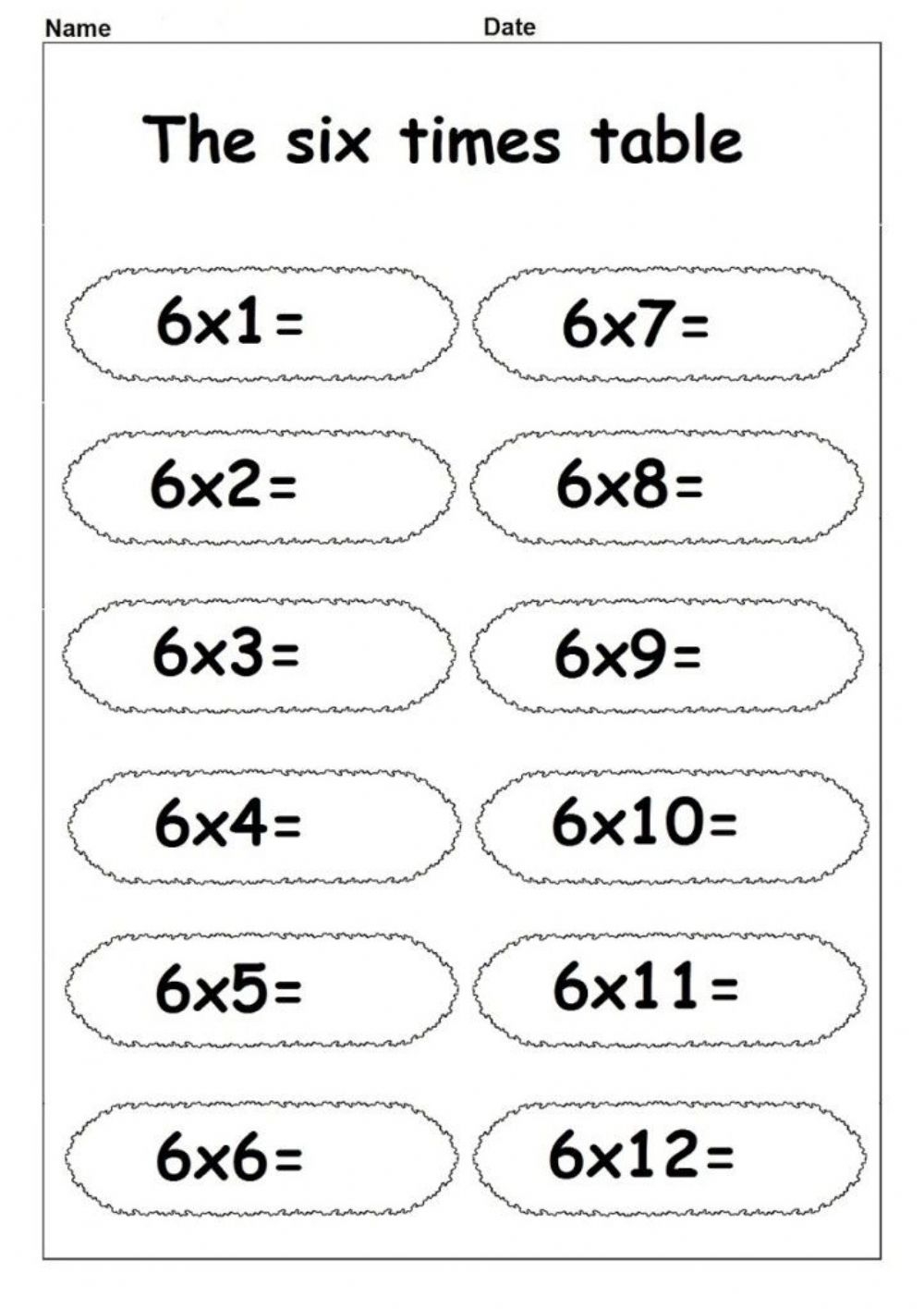6 Times Table Worksheet With Answers