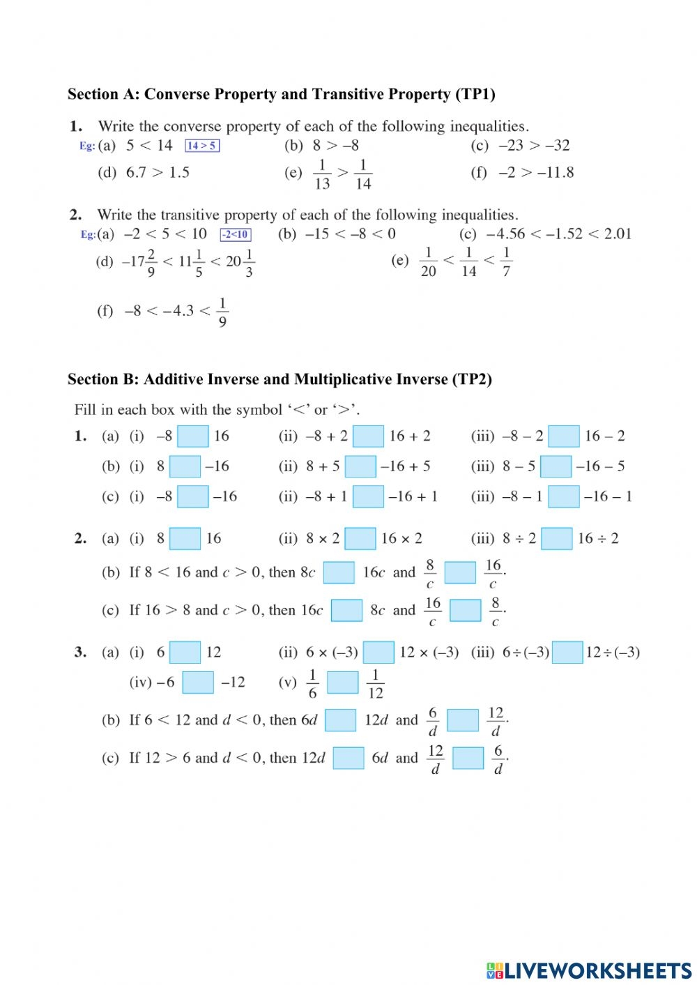 Additive And Multiplicative Relationships Worksheets Free