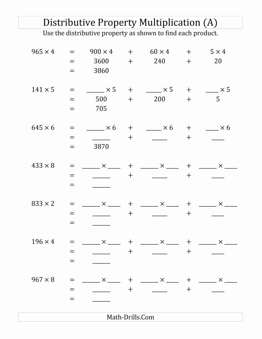 Distributive Property Of Multiplication Worksheets With Answers