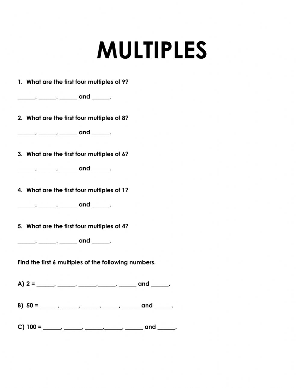 Multiples Of 6 Worksheets Printable Worksheets