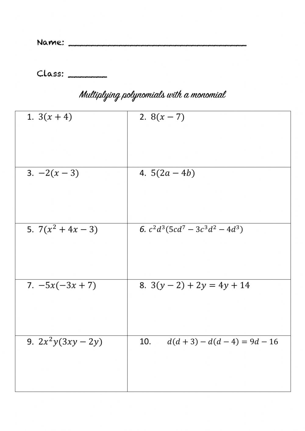 Multiplication Of Polynomials Worksheets Printable Worksheets