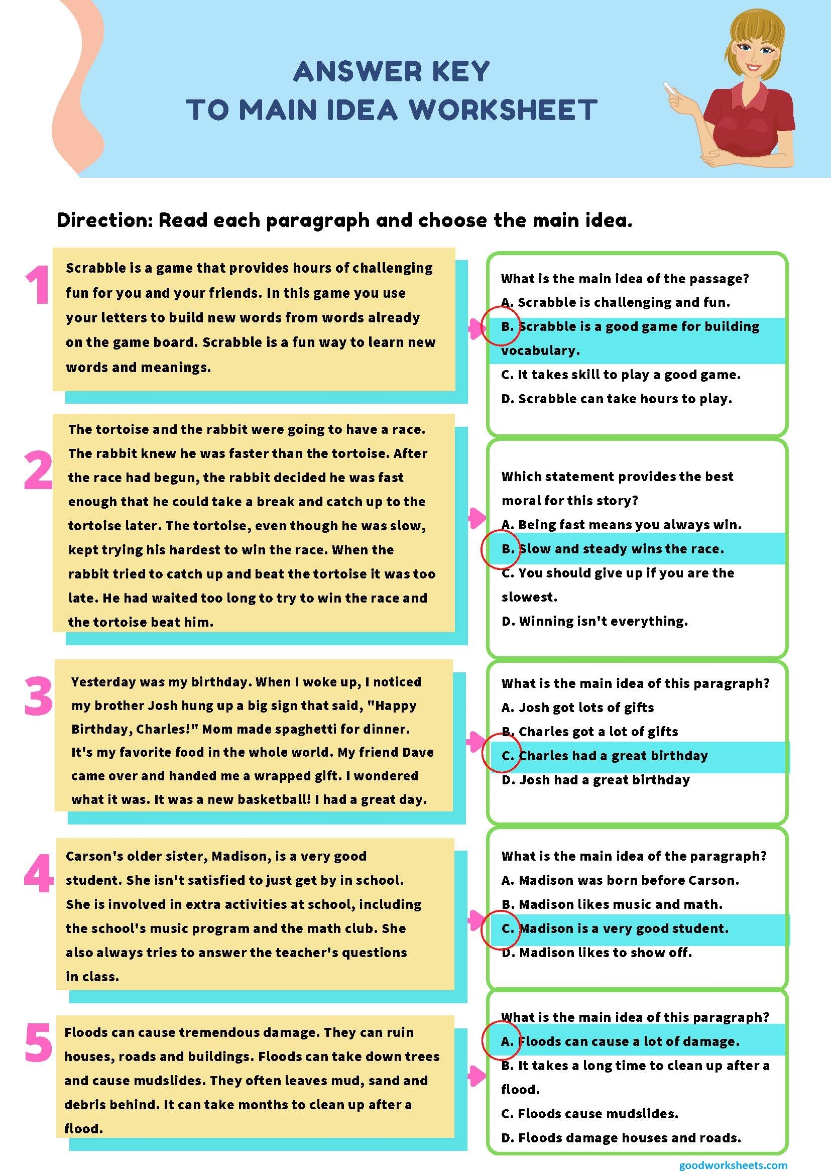 Main Idea Worksheets Multiple Choice Printable Worksheets