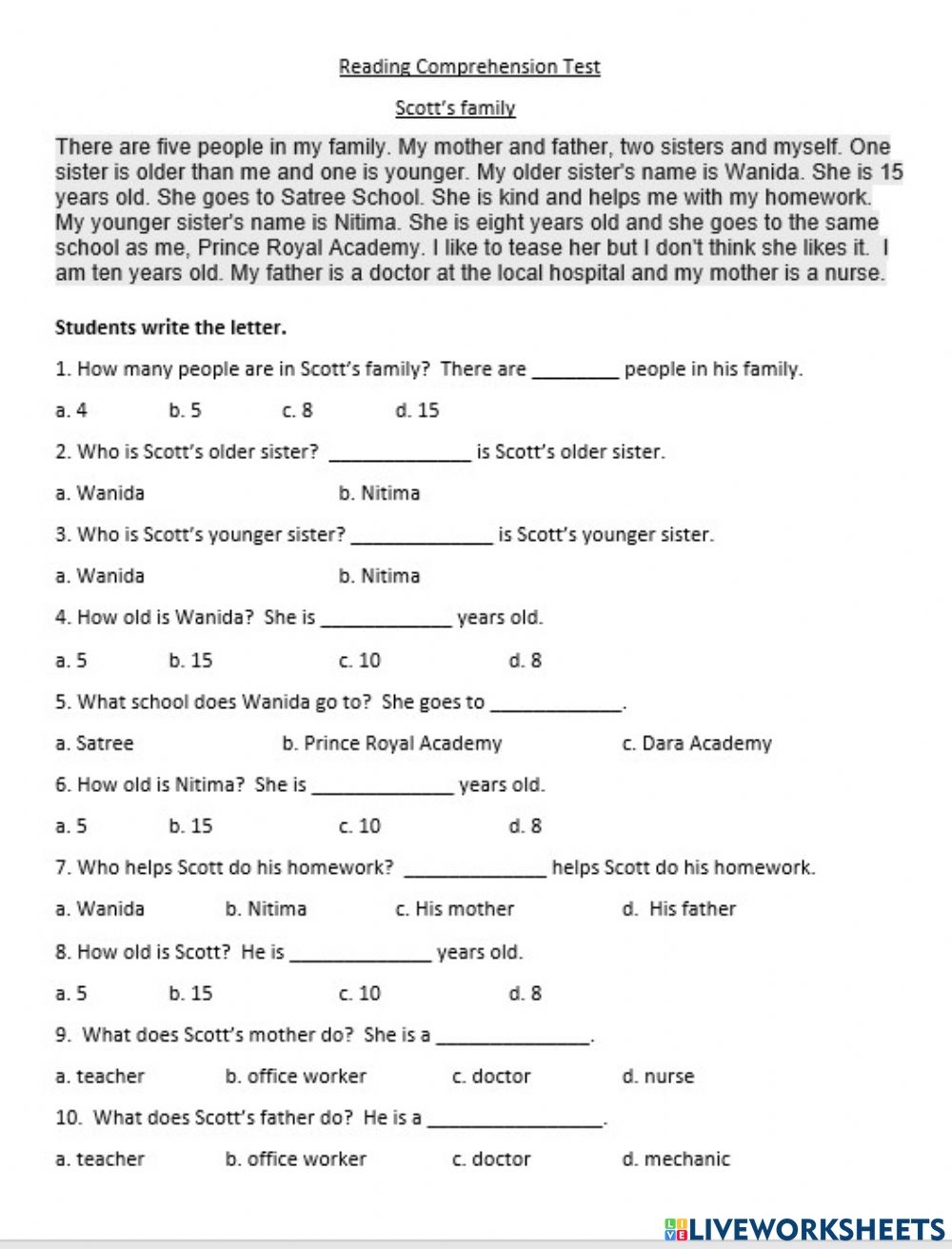 5th Grade Reading Comprehension Worksheets Multiple Choice Printable