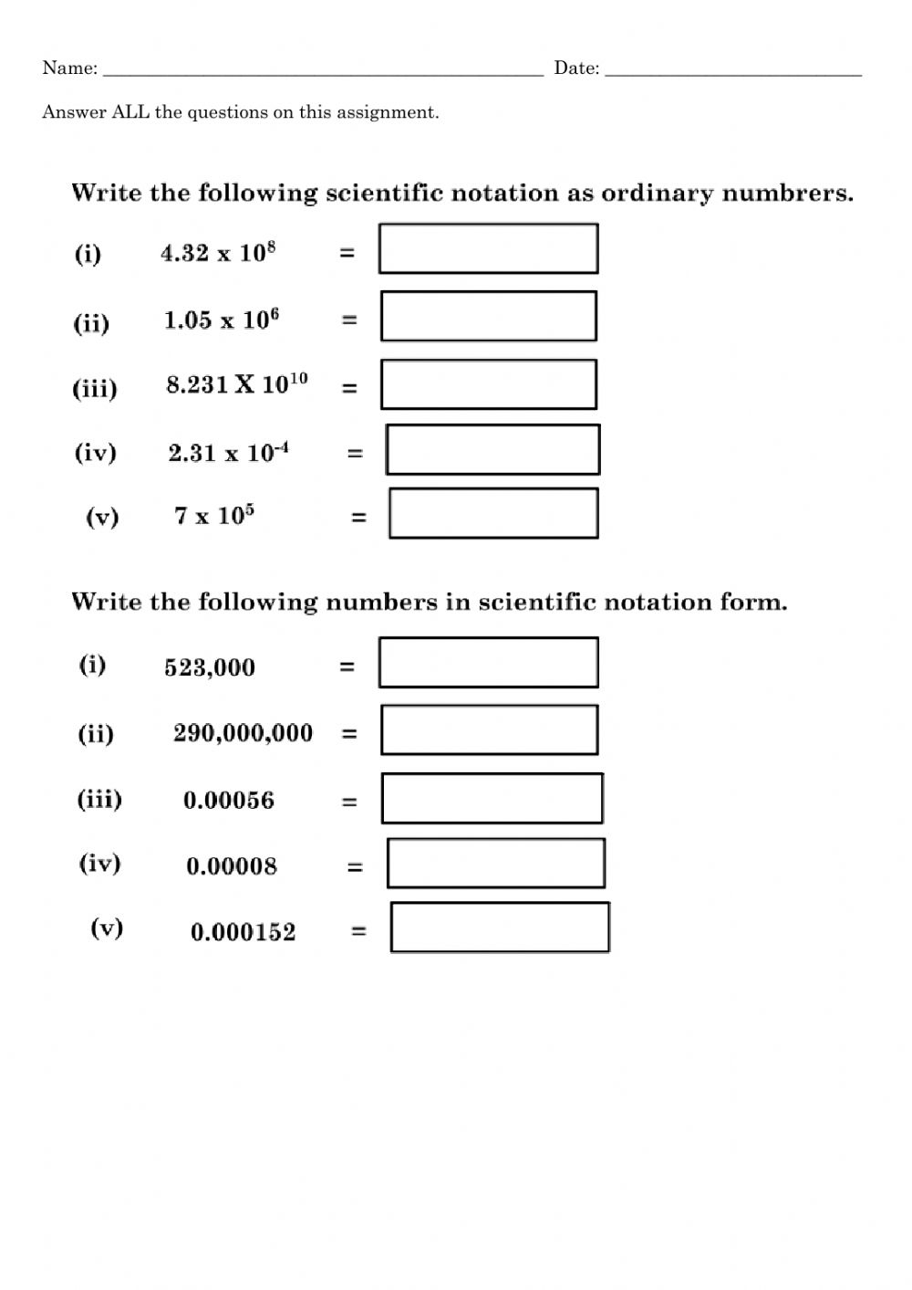Multiplication With Scientific Notation Worksheet