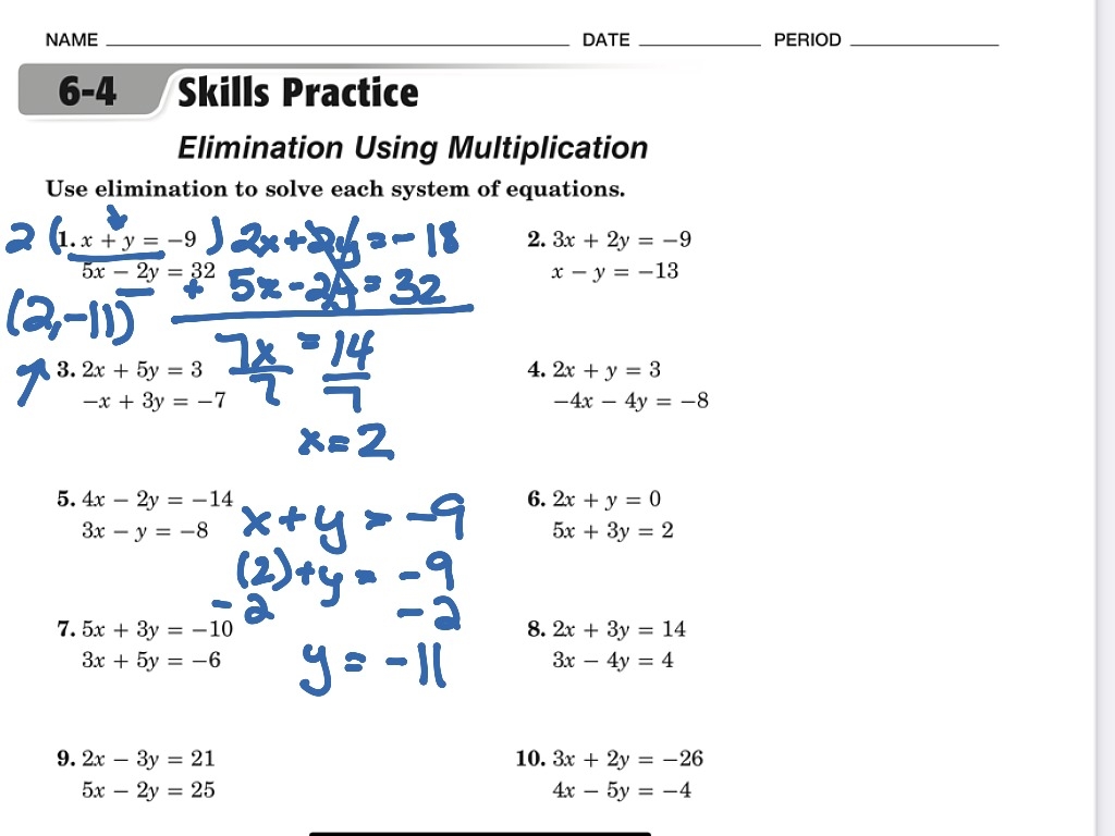 Elimination Using Multiplication Worksheets Answers Printable Worksheets