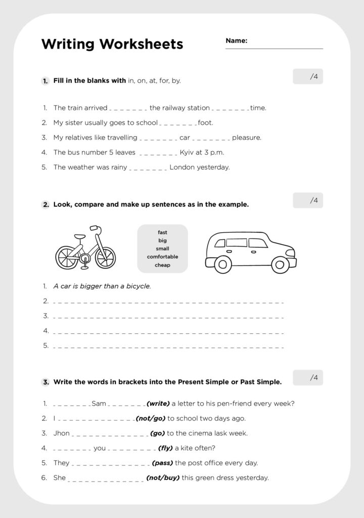 4th Grade Writing Assignments Printables