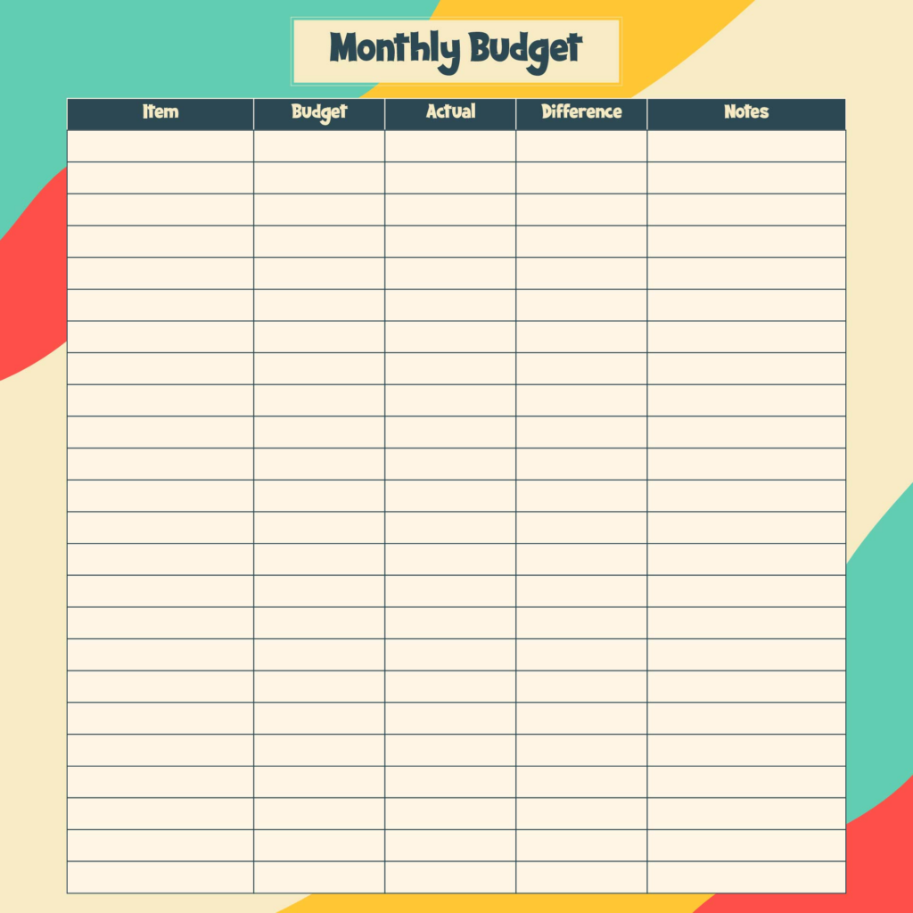 Blank Budget Worksheet Printable