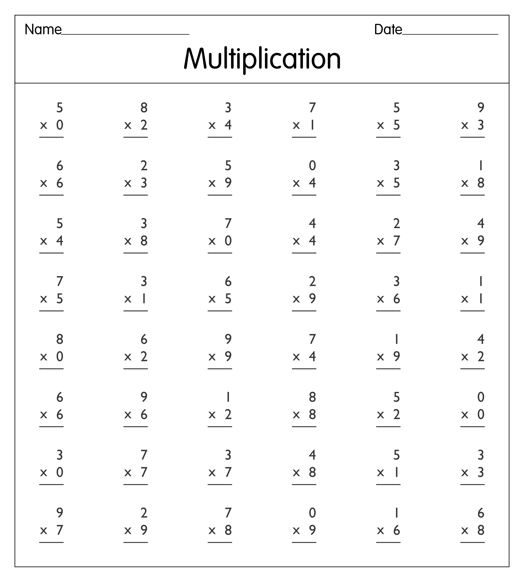 Printable Free Multiplication Worksheets