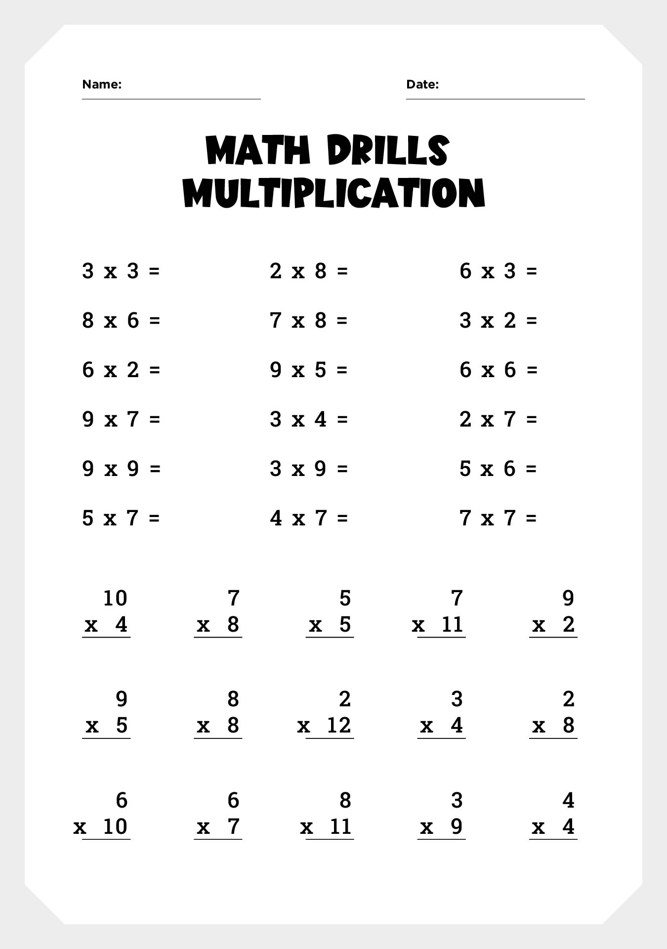 Free Printable Multiplication Timed Drills