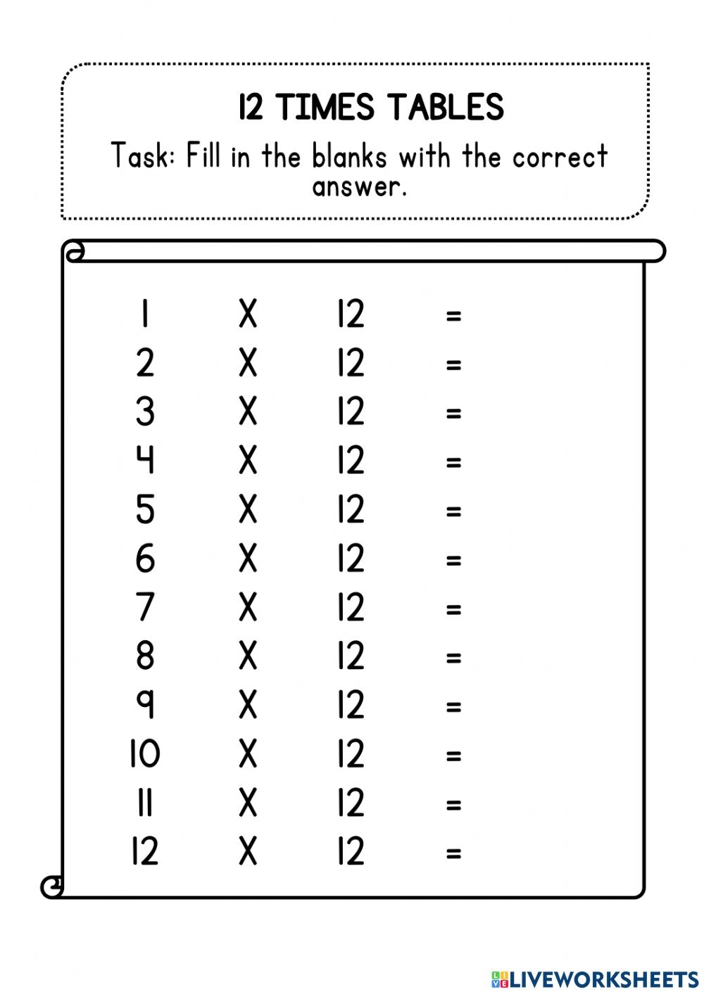 12 Times Multiplication Worksheets - Printable Worksheets