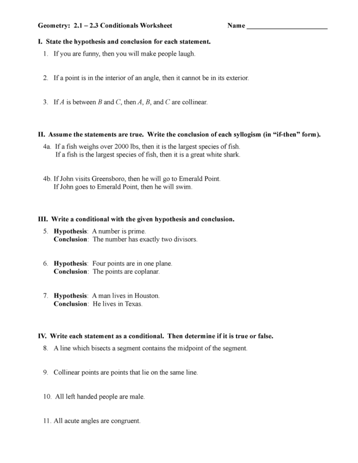 Writing Conditional Statements In If-then Form Worksheet - Printable ...