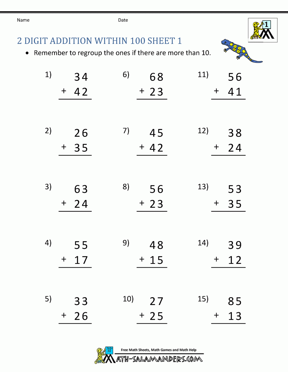 2 Digit Addition Worksheets