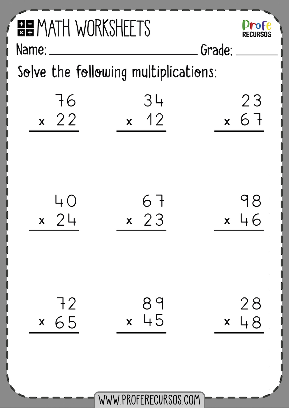 Two Digit Multiplication Worksheets Pdf