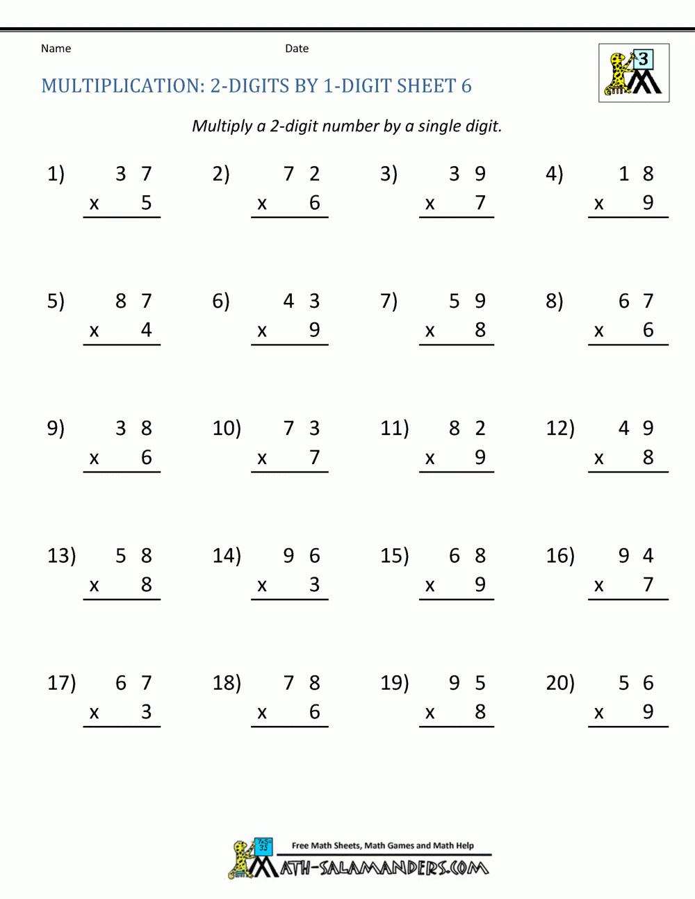 Multiplication 1 And 2 Worksheets
