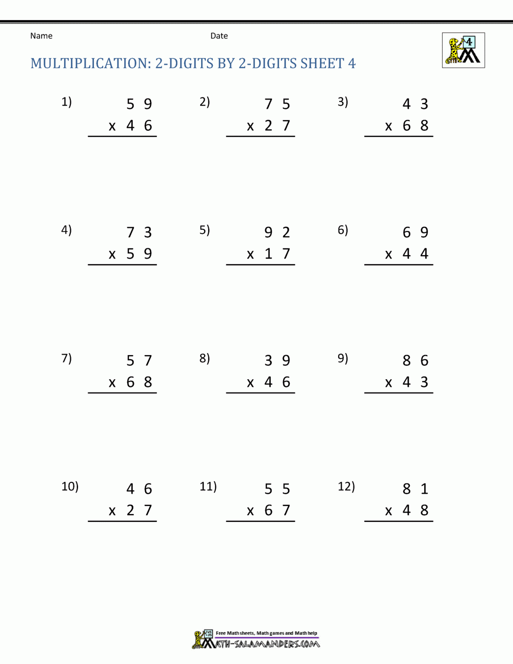 2-digit By 2-digit Multiplication Worksheets