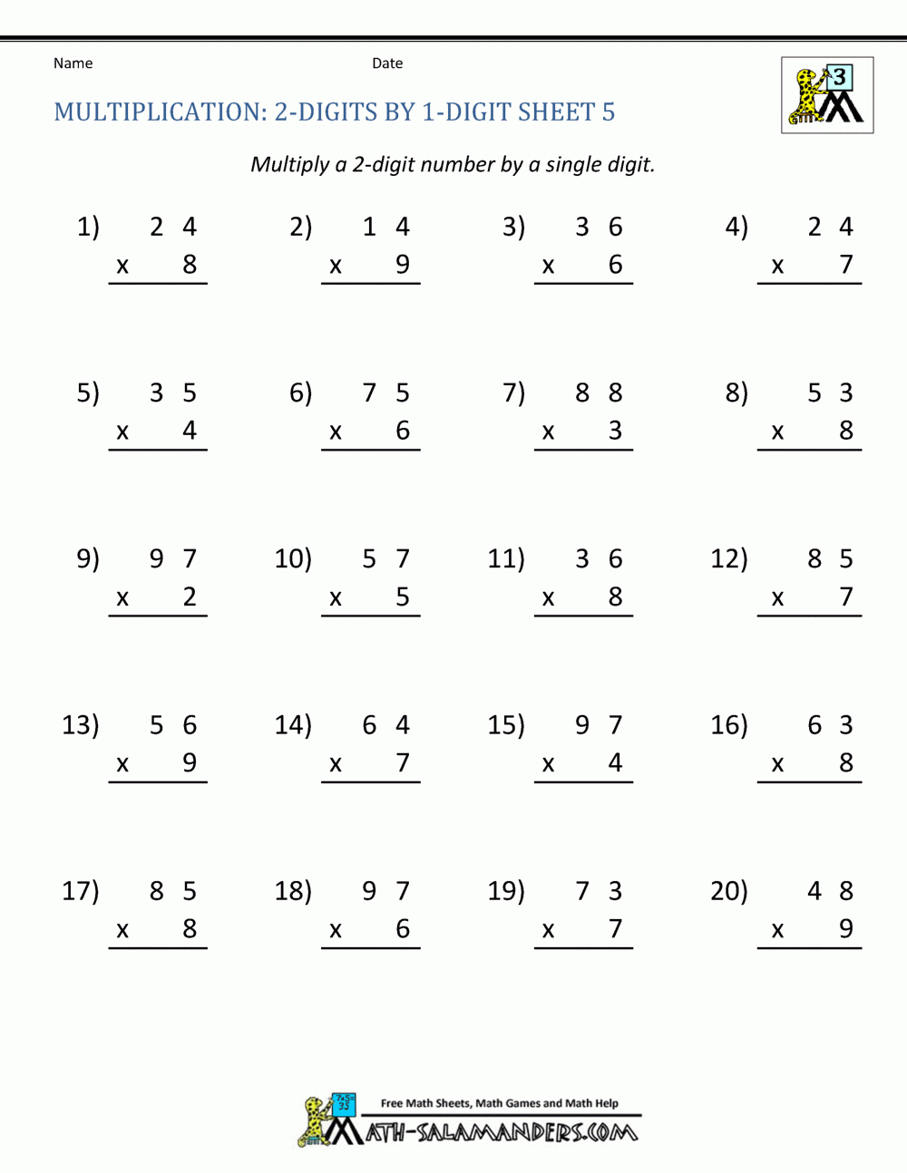 2 Digit Multiplication Worksheet