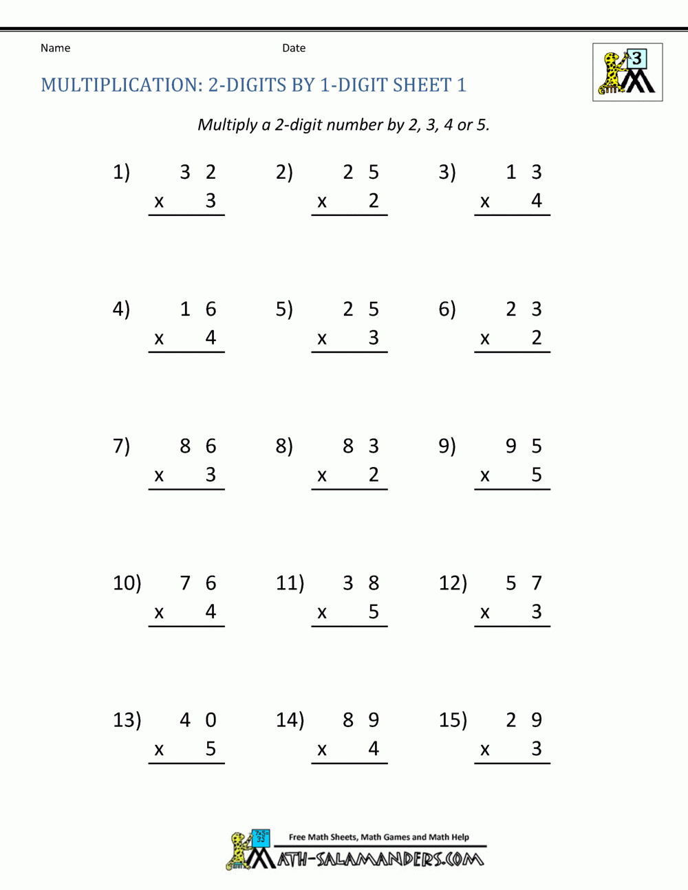 Multiplication Worksheets For Class 2