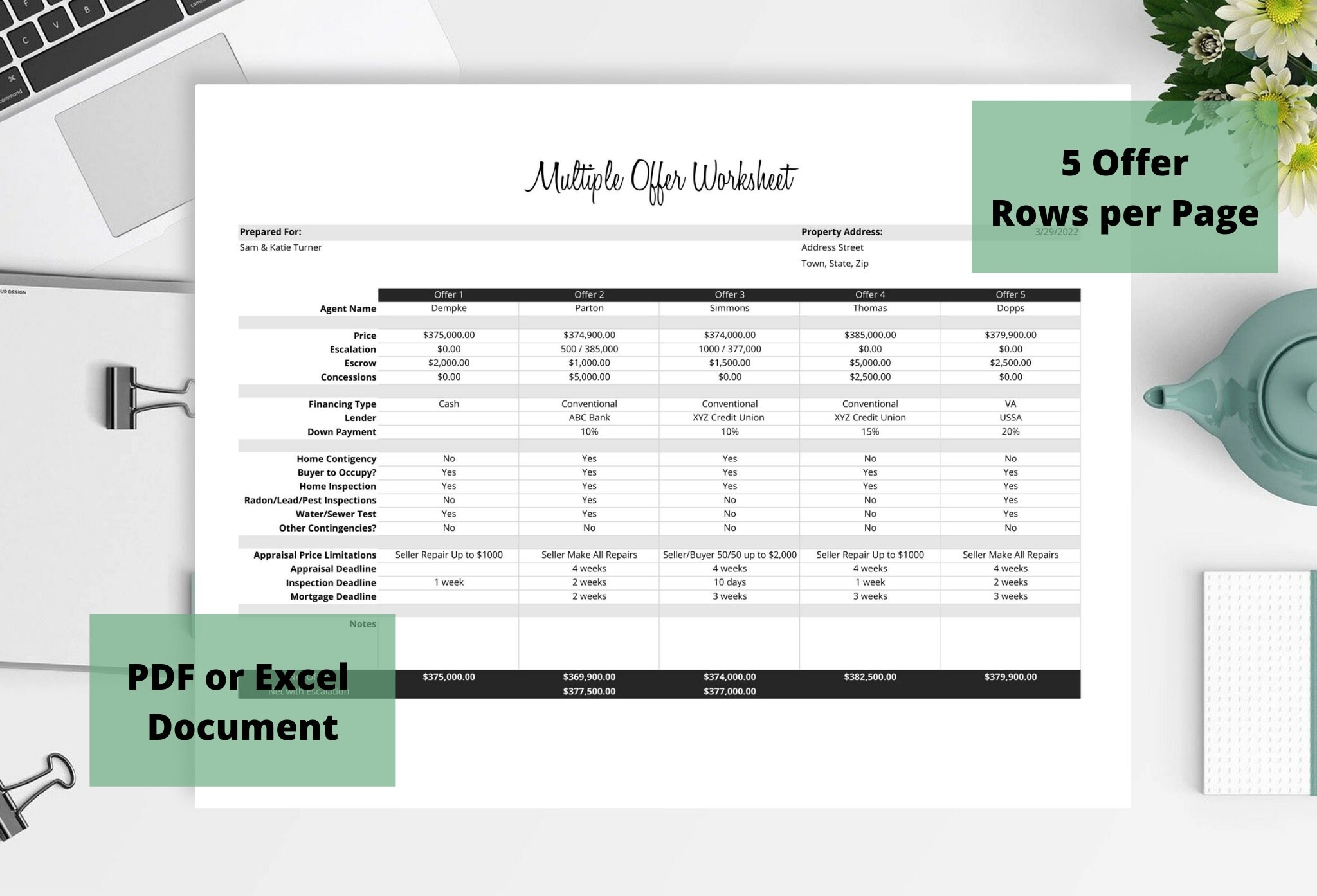 Multiple Offer Worksheets Pdf