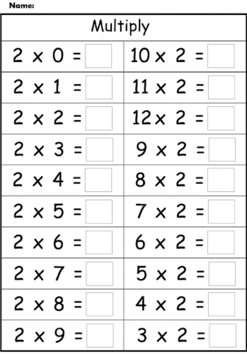 Times 2 Multiplication Worksheets