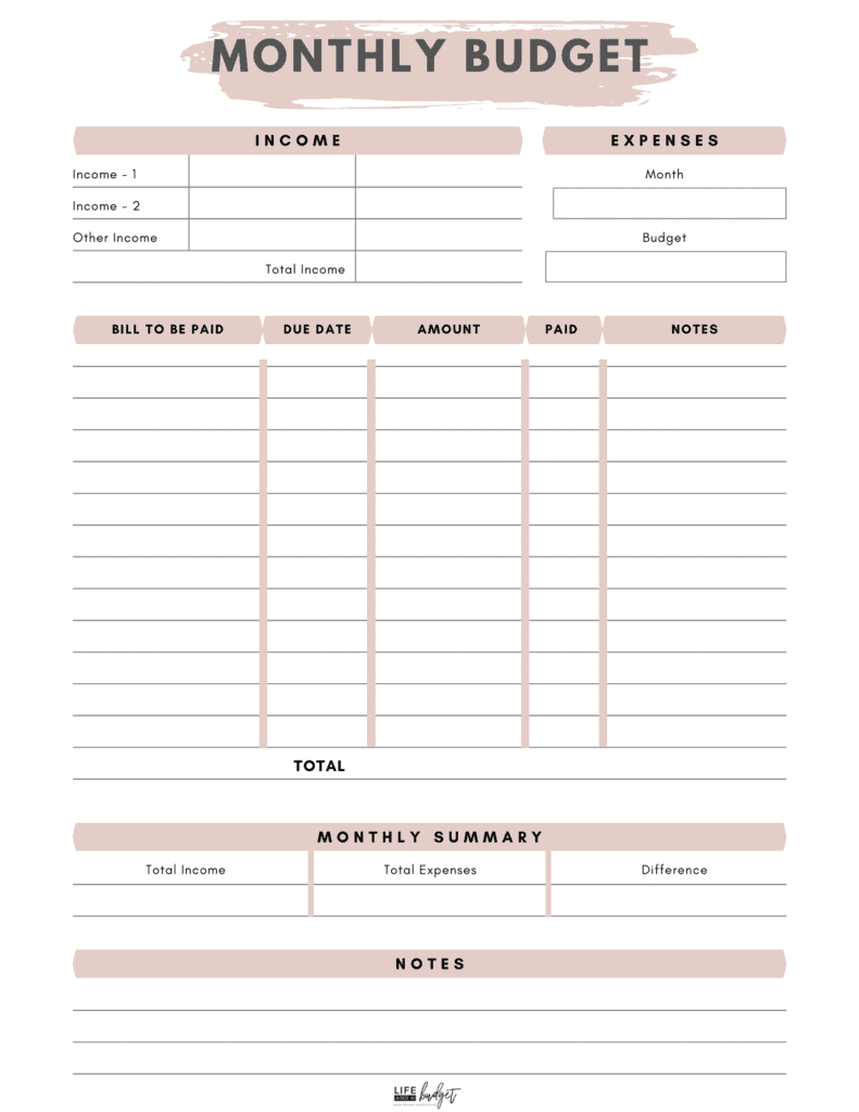 Budget For Young Adult Printable