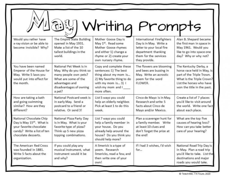 Printable List Of Writing Prompts Printable Worksheets