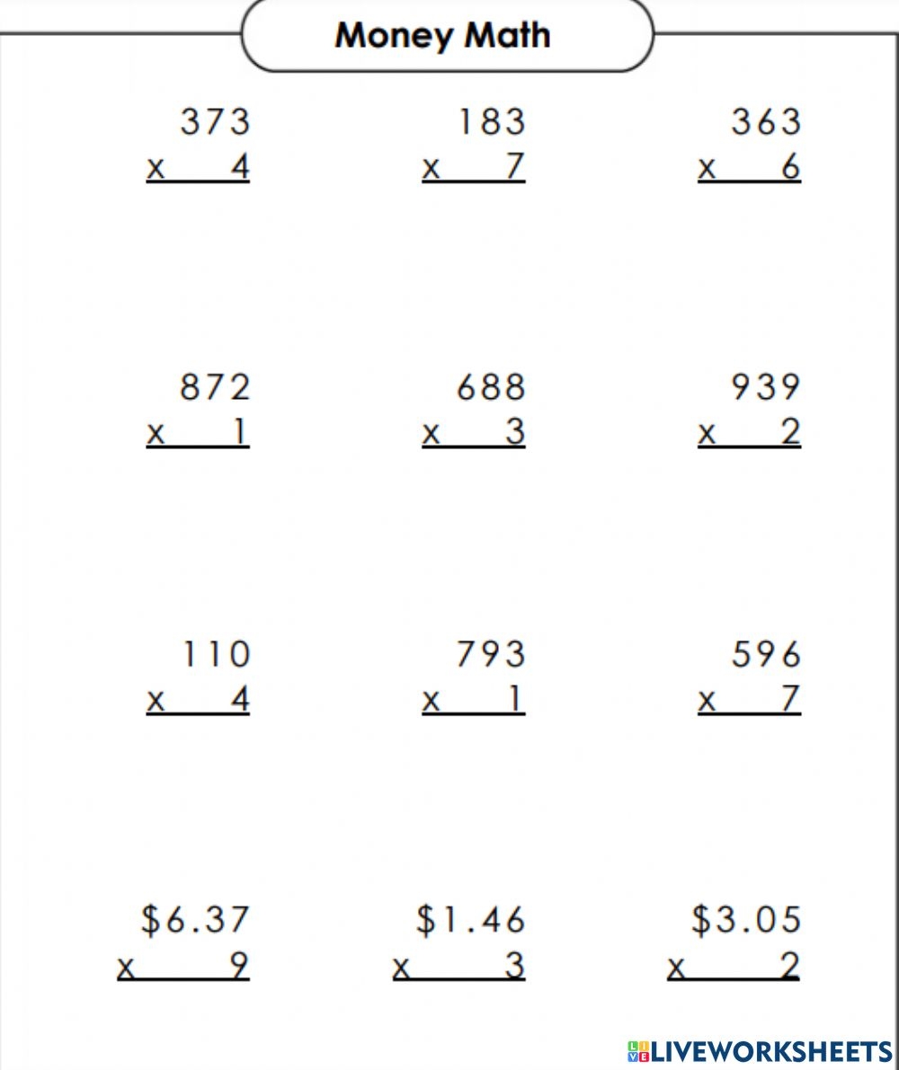 3 Digit Multiplication By 1 Digit Worksheets