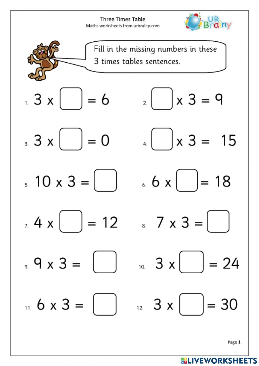 Multiplication Table 3rd Grade Worksheets