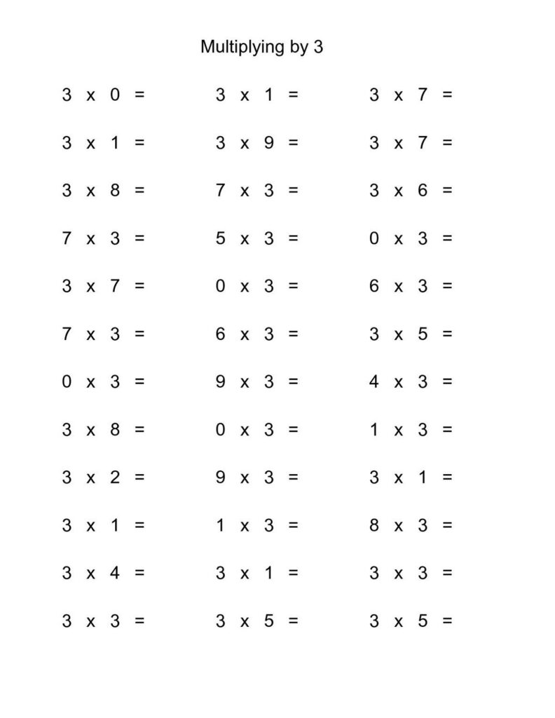 3 Times Multiplication Worksheets Printable Printable Worksheets