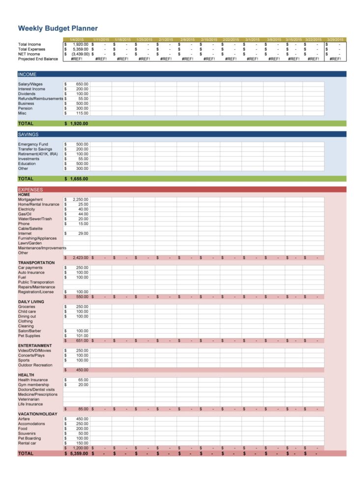 Budget Worksheets Free Excel