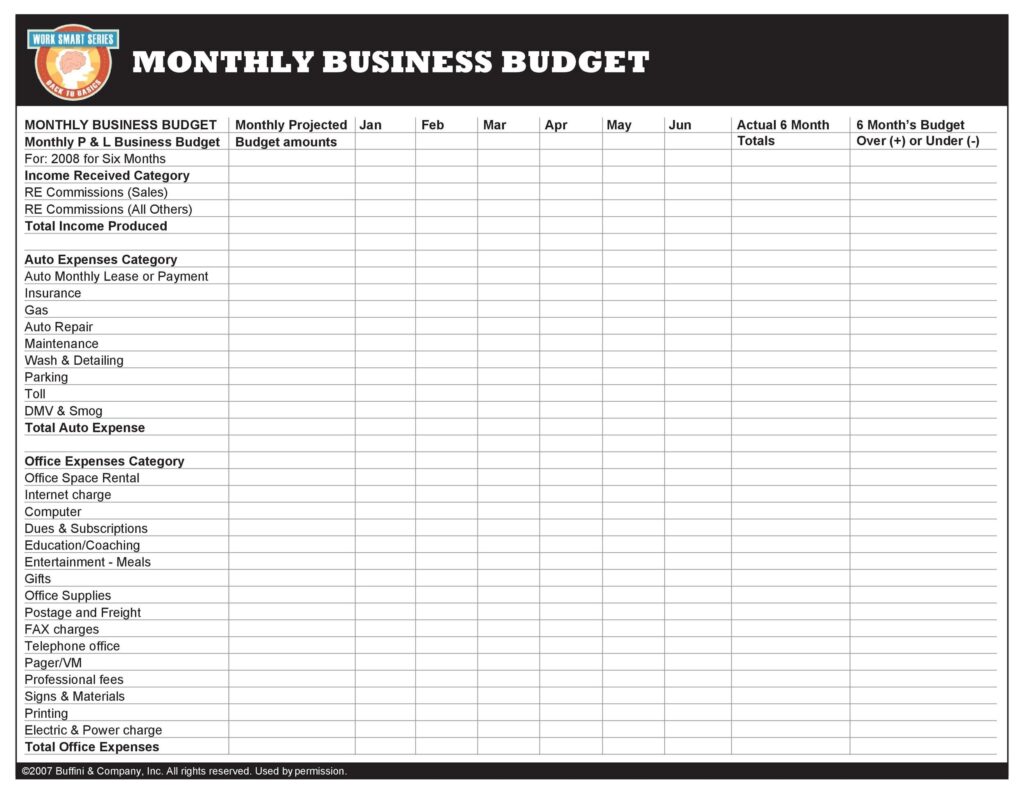 Monthly Business Budget Template Excel