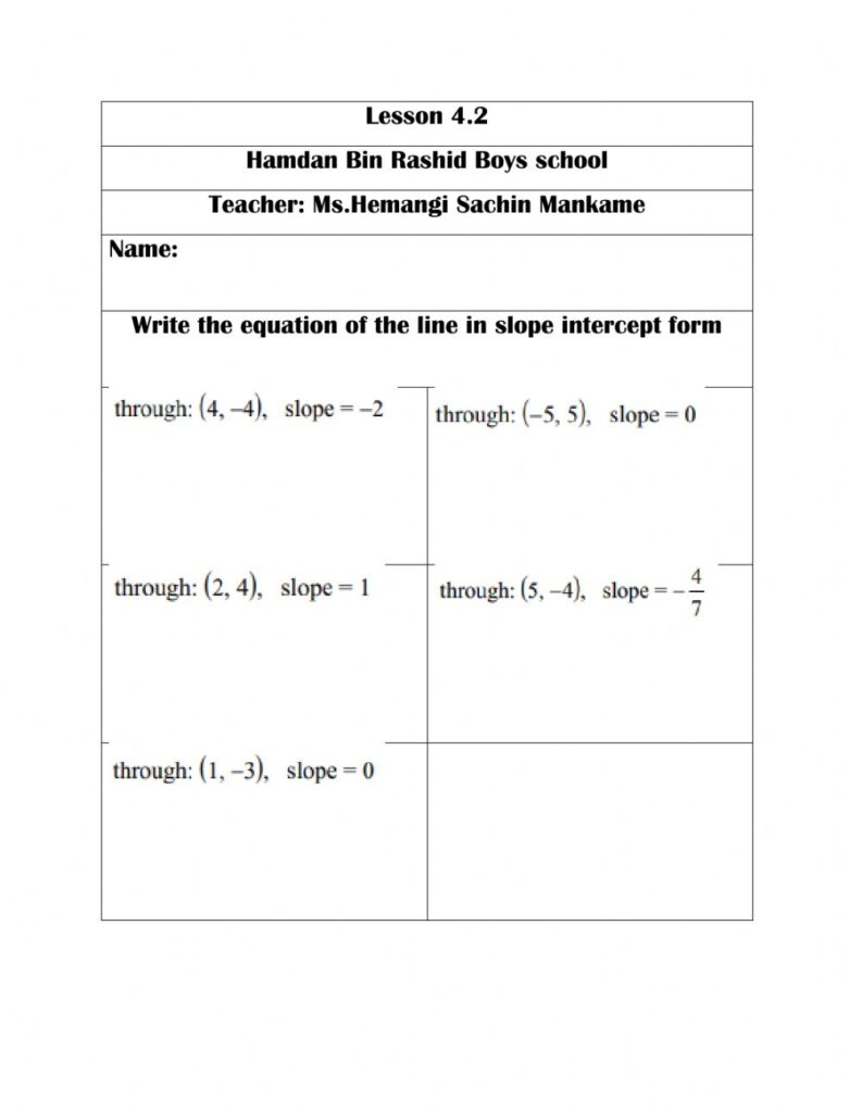Writing The Equation Of A Line Worksheet