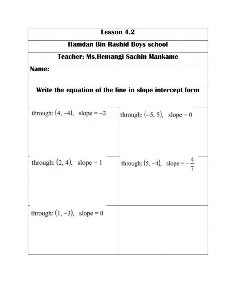 4 2 Write Equation Of Line In Slope Intercept Form Worksheet