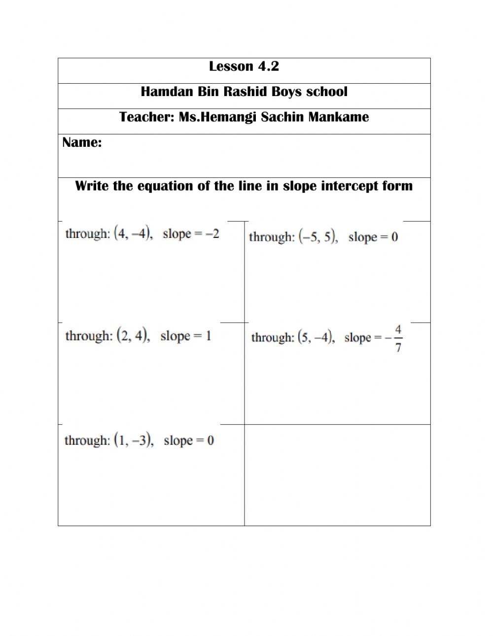 4 2 Write Equation Of Line In Slope Intercept Form Worksheet