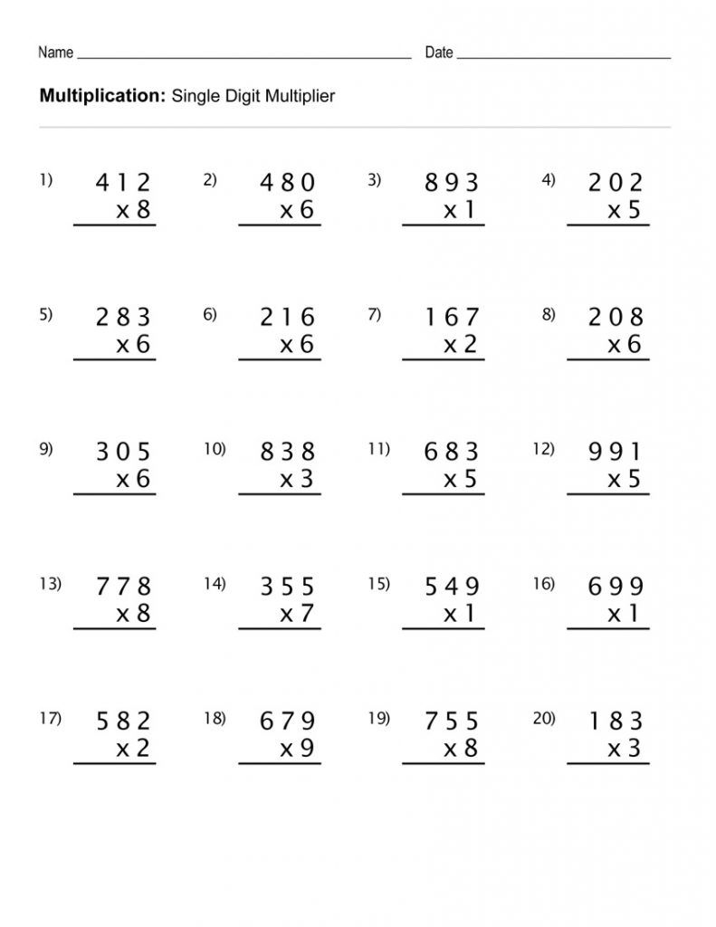 4 Grade Multiplication Worksheets