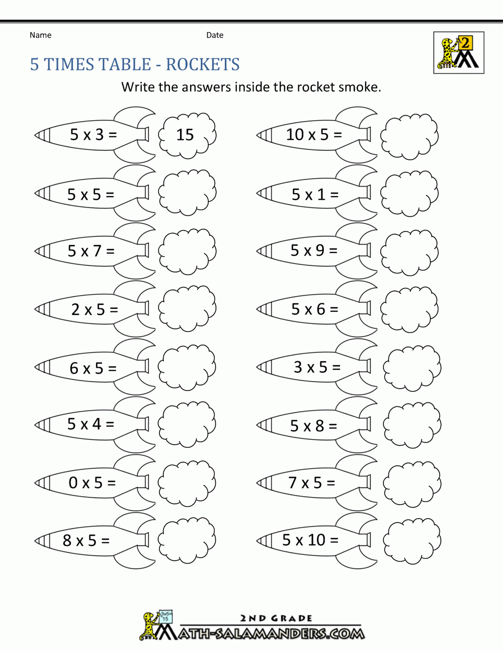 Multiplying By 5's Worksheets