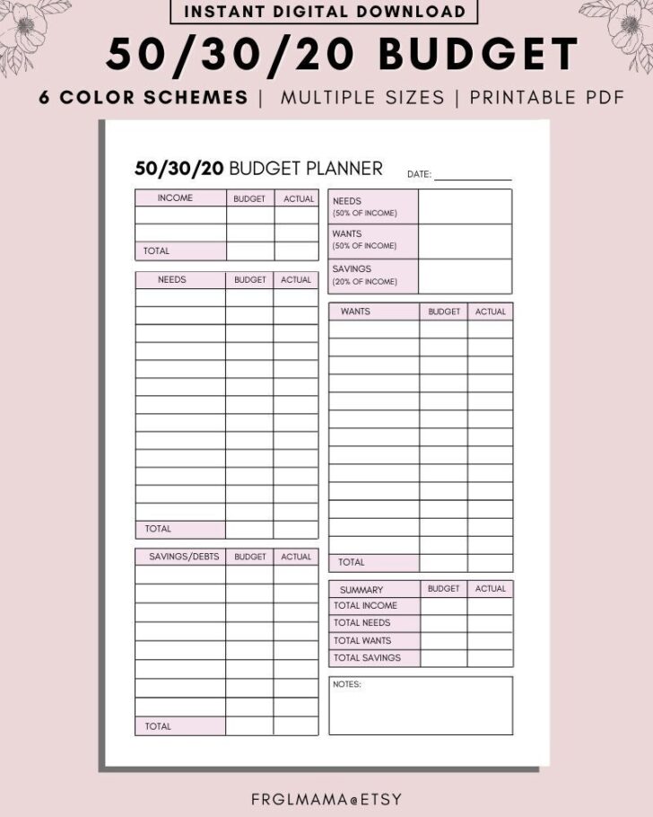 50 30 20 Budget Worksheet Printable Worksheets