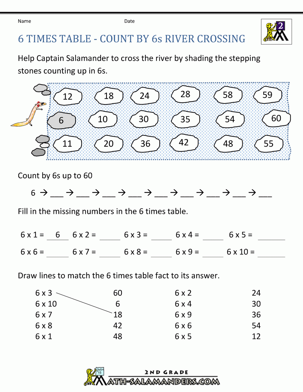 Multiplication 6's Worksheets