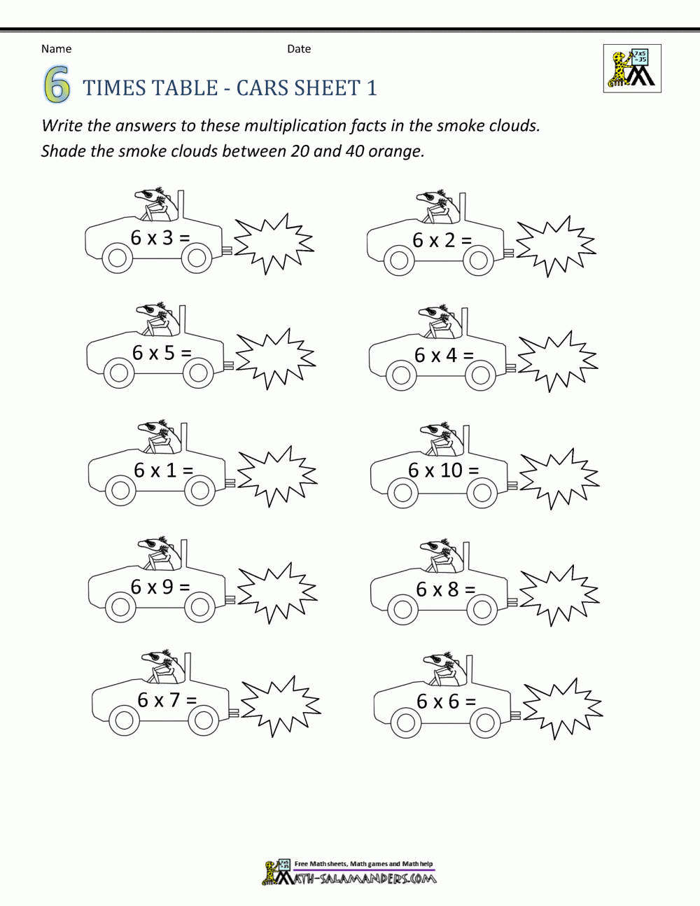 Free Printable Multiplication Worksheets 6's