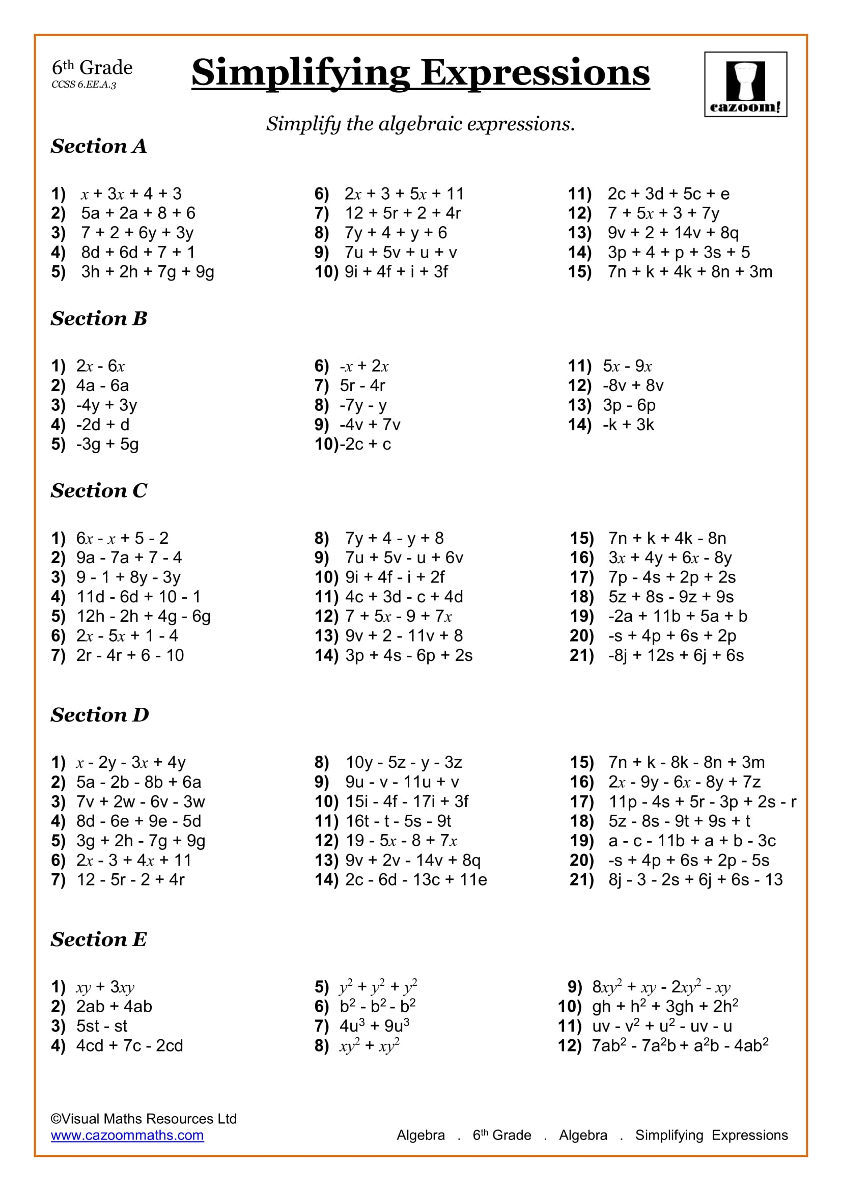 Multiplication Worksheets 6th Grade Printable