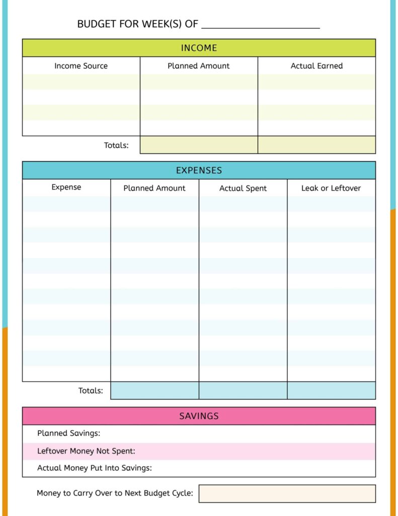 Free Budget Worksheets For Students