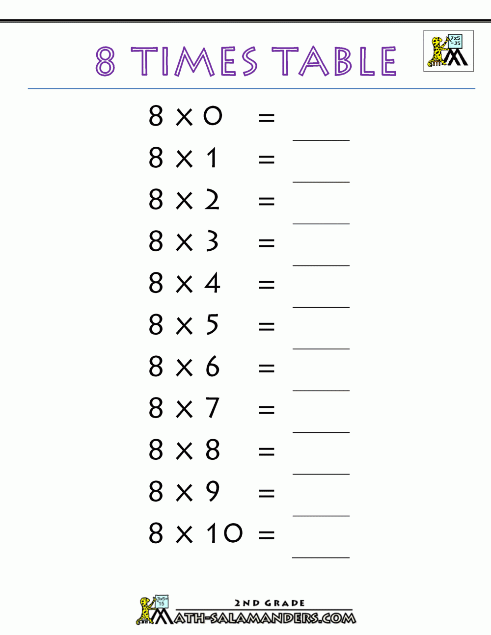 Multiplication 8 Worksheets Printable