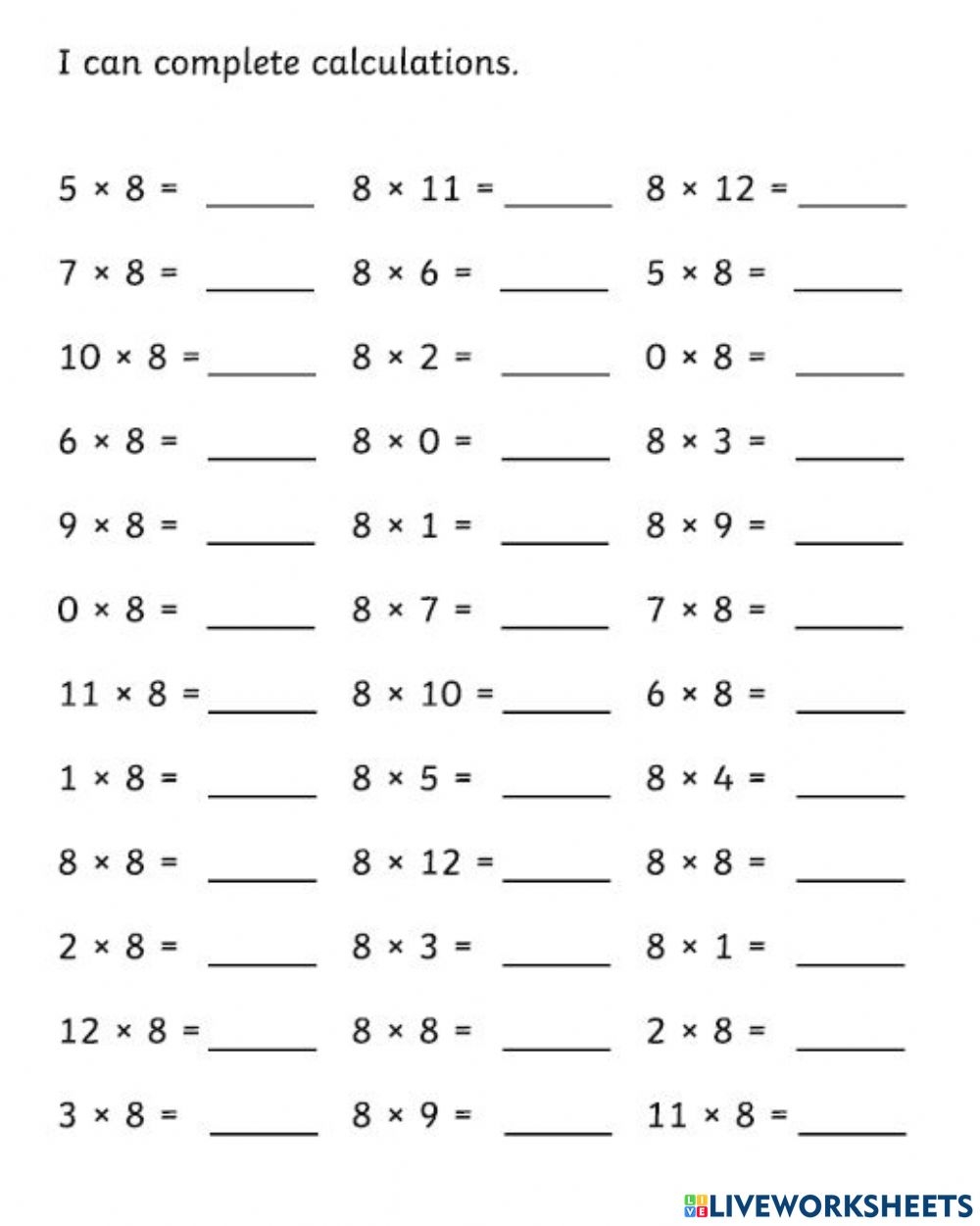 Basic Times Tables Worksheets
