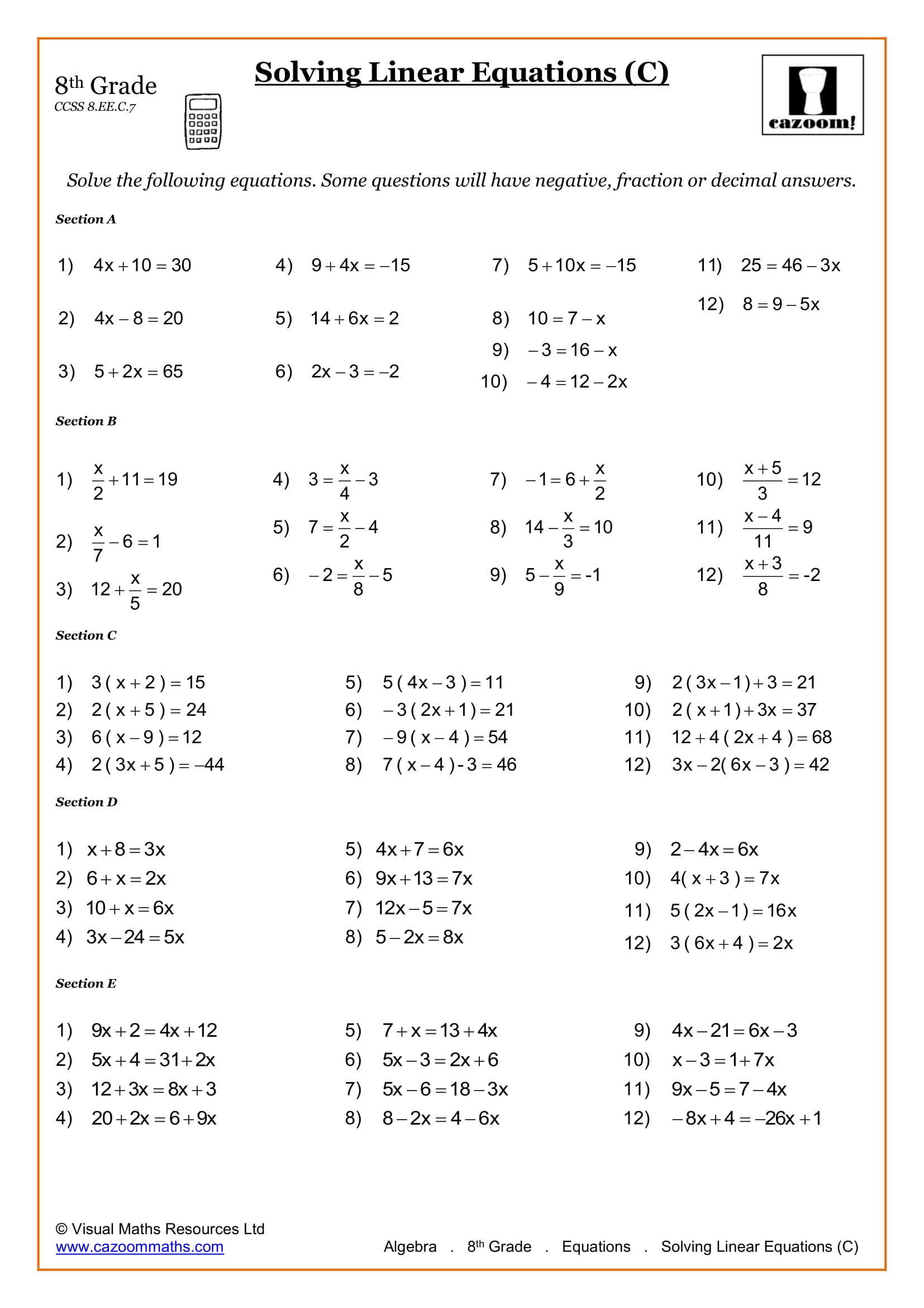 8th Grade Math Worksheets Printable PDF Worksheets