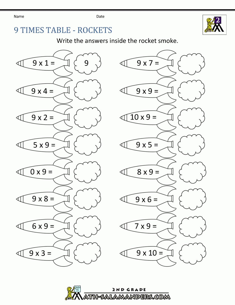 Multiplication 9's Worksheets