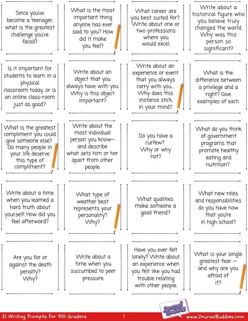 9th Grade Writing Worksheets JournalBuddies