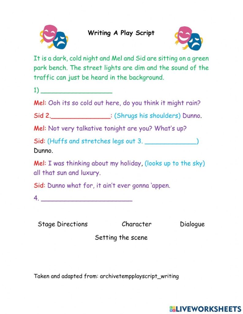 A Play Script Parts Worksheet