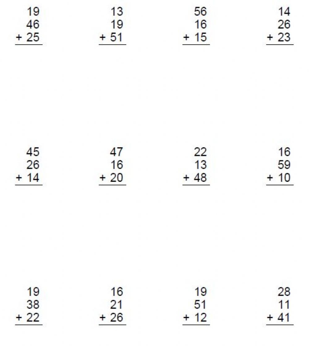 Adding 3 4 2 digit Numbers Worksheet