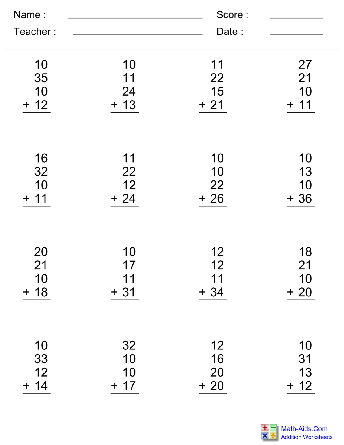 Adding multiple numbers worksheets printable worksheets