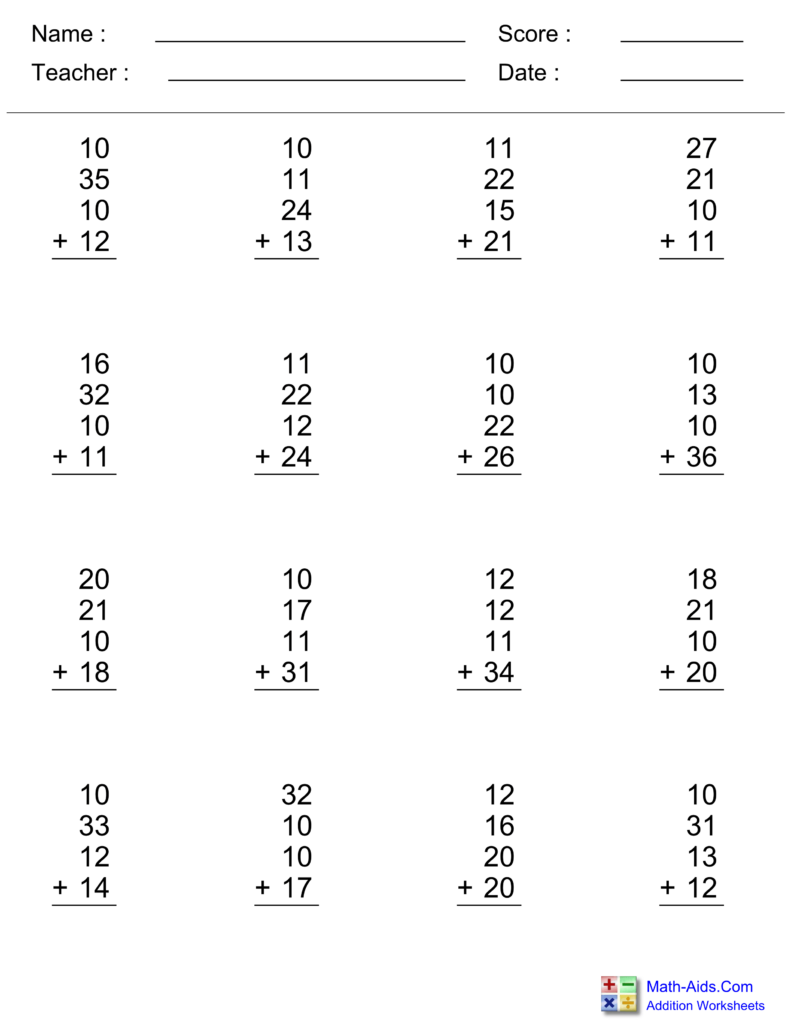 Adding Multiple Numbers Worksheets - Printable Worksheets