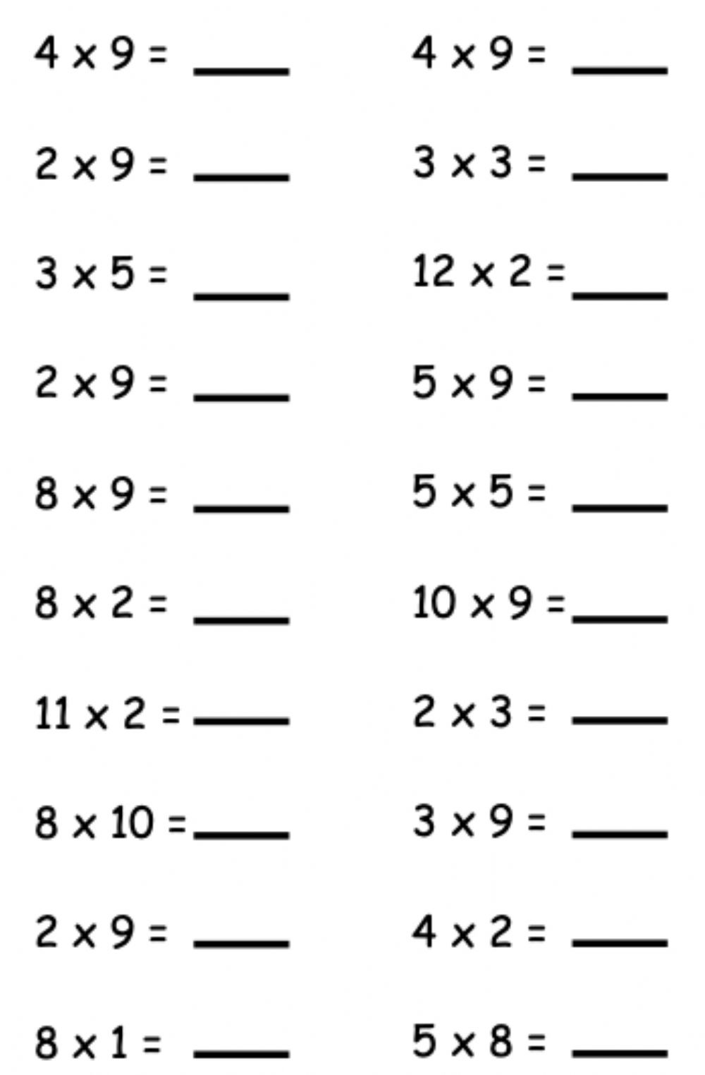 Multiplication Worksheets 0 12